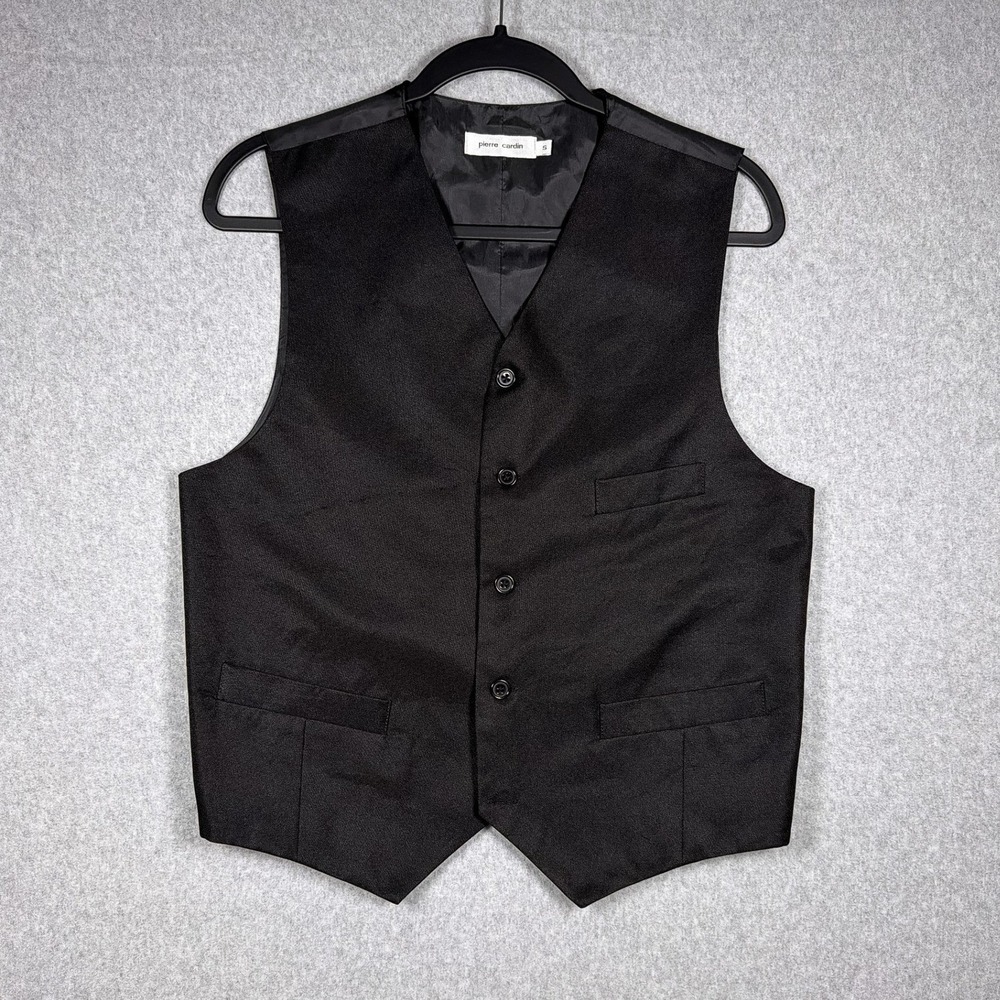 Pierre Cardin Mens Black Formal Suit Vest Waistcoat Size S Adjustable Back Cinch